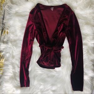 American Apparel Deep V Top Red Velvet Long Sleeve